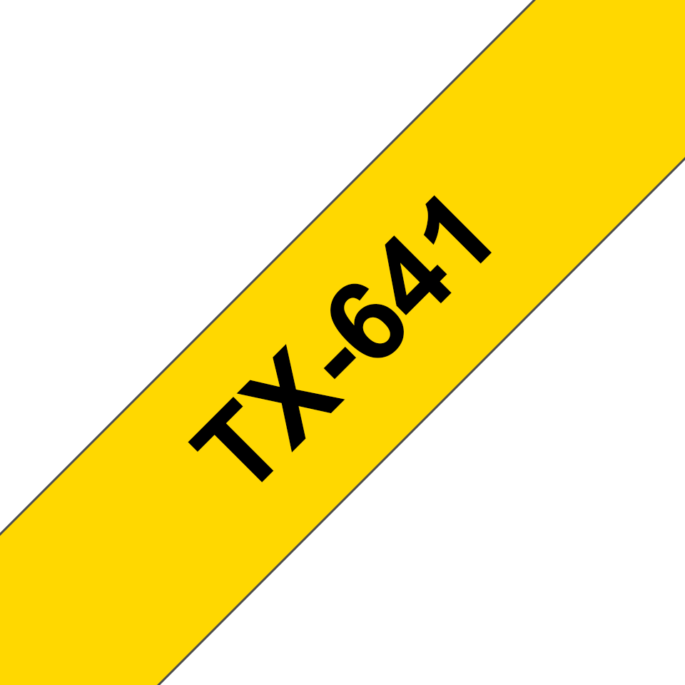 Originele Brother TX-641 label tapecassette – zwart op geel, breedte 18 mm